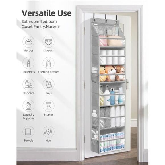 Over Door Hanging Organizer Clear Pockets Closet Storage for Bathroom Pantry - Picture 6 of 7